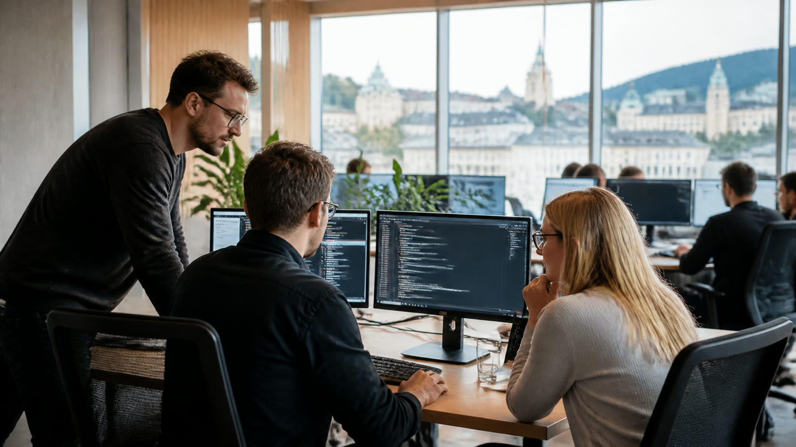 Fotorealistisches Beitragsbild zu "Wie Cybersicherheit die Webentwicklung beeinflusst" mit Österreich-Bezug
