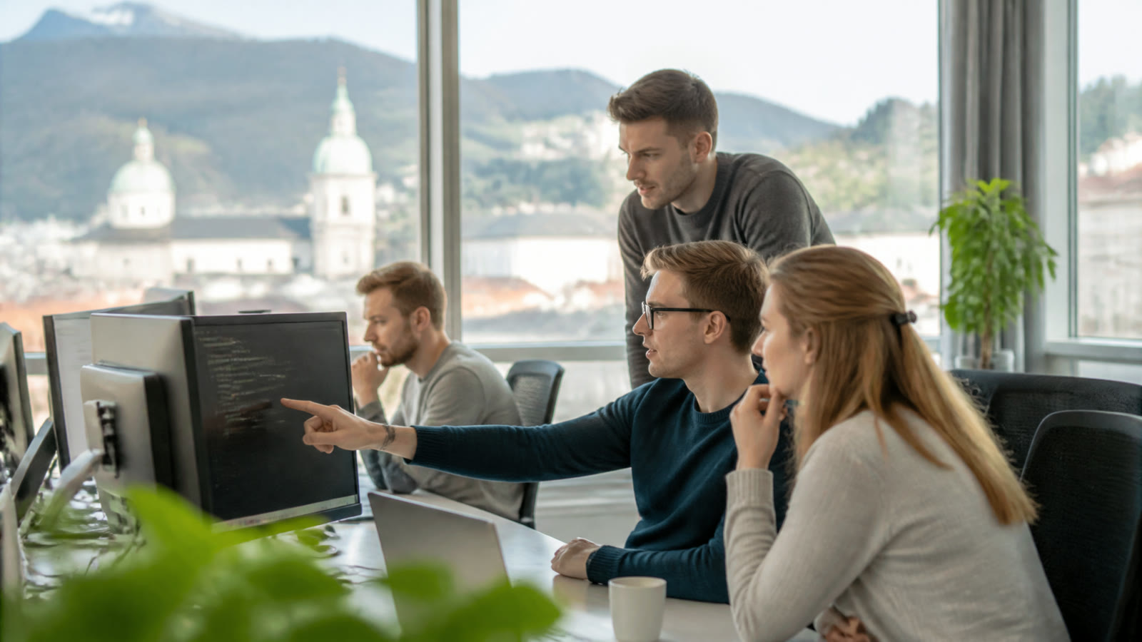Fotorealistisches Beitragsbild zu "Webentwickler werden: Wie man in die IT-Branche einsteigt" mit Österreich-Bezug