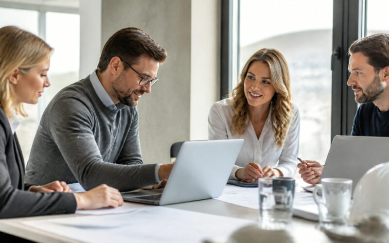 Fotorealistisches Beitragsbild zu "Zeitarbeit in der Baubranche: Welche Vorteile gibt es für Unternehmen?" mit Österreich-Bezug