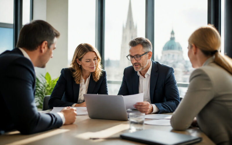 Fotorealistisches Beitragsbild zu "Führungswechsel bei zeb: Wie zwei Top-Manager die Zukunft der Finanzberatung revolutionieren wollen!" mit Österreich-Bezug