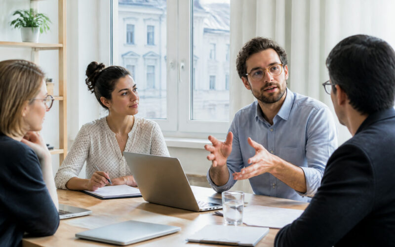 Fotorealistisches Beitragsbild zu "Arbeiten als Übersetzer oder Dolmetscher" mit Österreich-Bezug