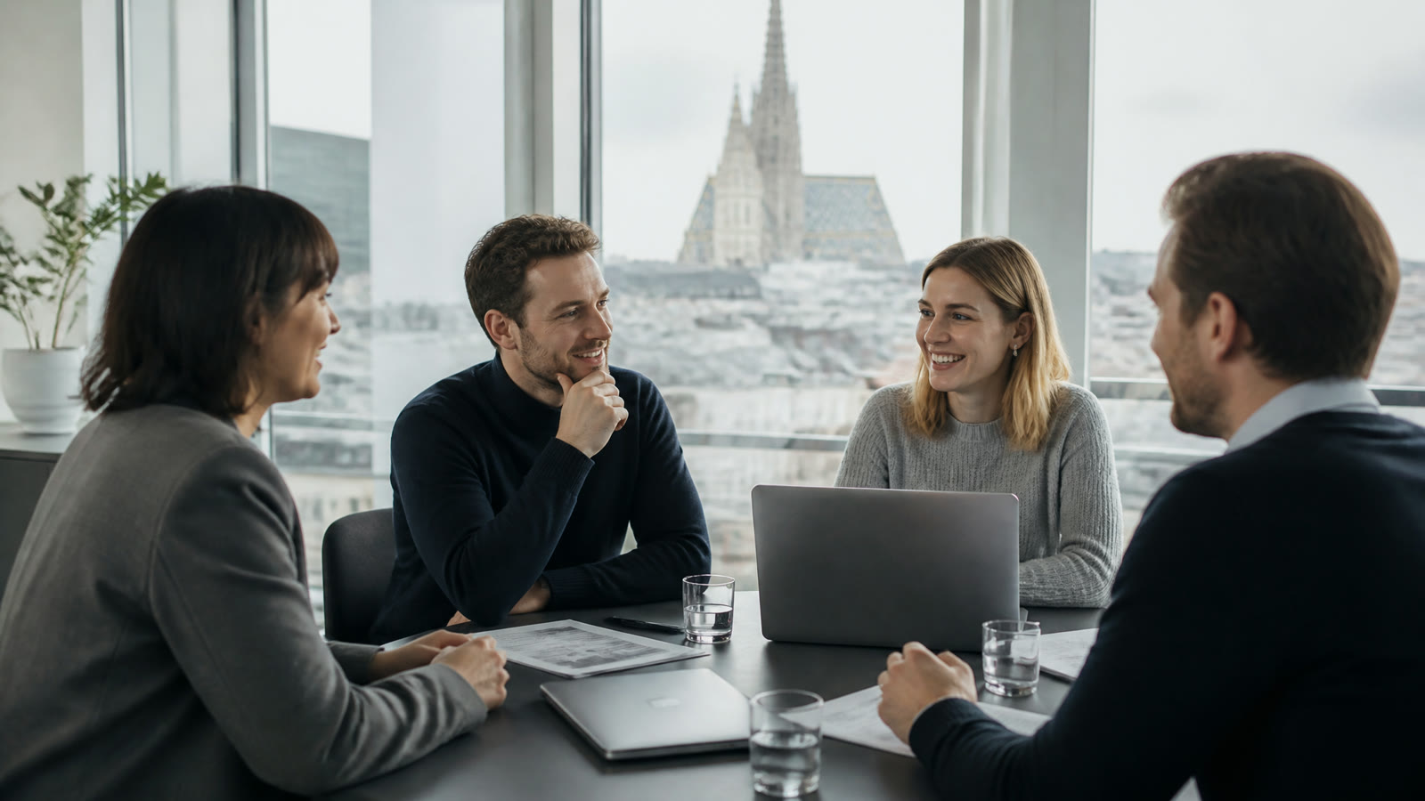 Fotorealistisches Beitragsbild zu "So mieten Sie einfach ein Büro in Wien" mit Österreich-Bezug