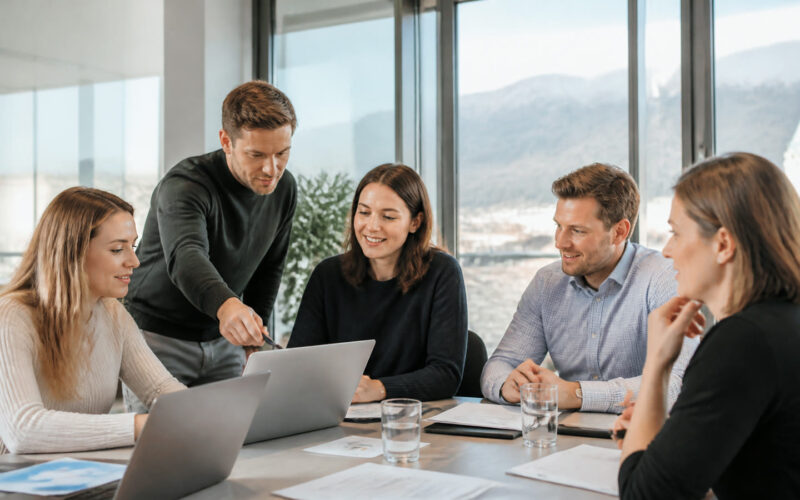 Fotorealistisches Beitragsbild zu "Flexible Weiterbildung mit einem Fernstudium im Management" mit Österreich-Bezug