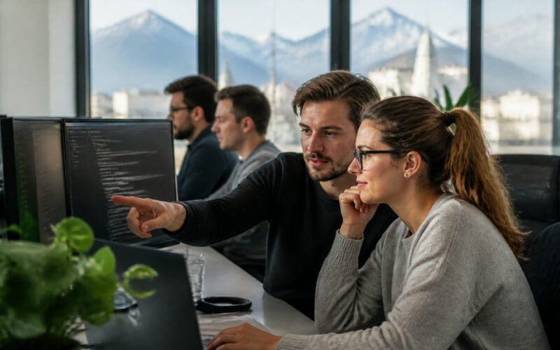 Fotorealistisches Beitragsbild zu "Englisch-Nachhilfe online mit einem Online-Lehrer" mit Österreich-Bezug