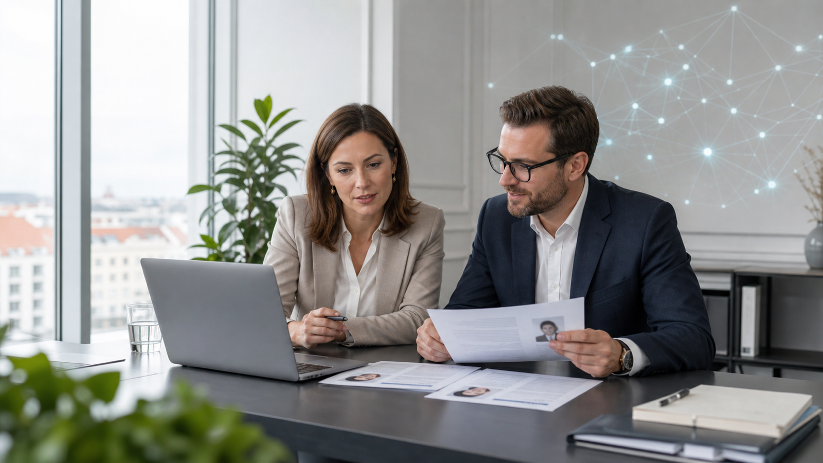 HR-Team in Österreich prüft Bewerbungen mit KI-Unterstützung – Symbolbild für EU AI Act im Recruiting