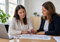 Bewerberin bespricht Teilzeitmodell und Arbeitszeitplan mit einer Personalberaterin in einem österreichischen Büro
