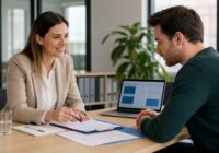 Bewerber bespricht Probearbeiten und Jobstart mit einer Personalverantwortlichen in einem österreichischen Büro