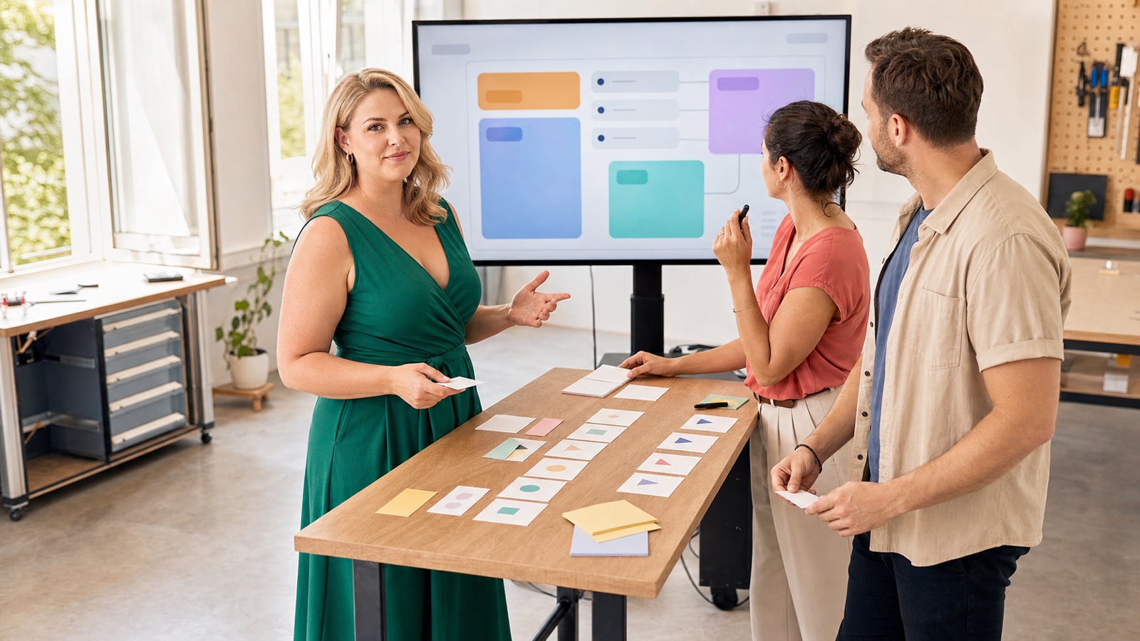 Erwachsene Beschäftigte üben in einem sommerlichen Workshop den verantwortungsvollen Einsatz künstlicher Intelligenz